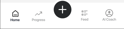 Synopsis navigation with Home, Progress, Log, Feed and AI Coach tabs